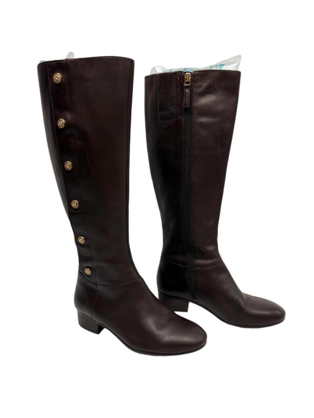 Nine West Oreyan Genuine Leather Knee High Brown Boots Gold Button Details 6.5